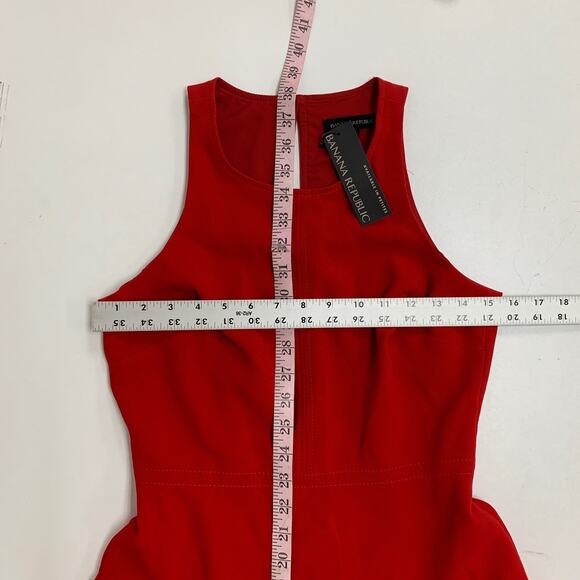 Banana Republic Dress Women 0 Red High Neck Sleeveless Keyhole Back Lined Flare - Picture 9 of 15